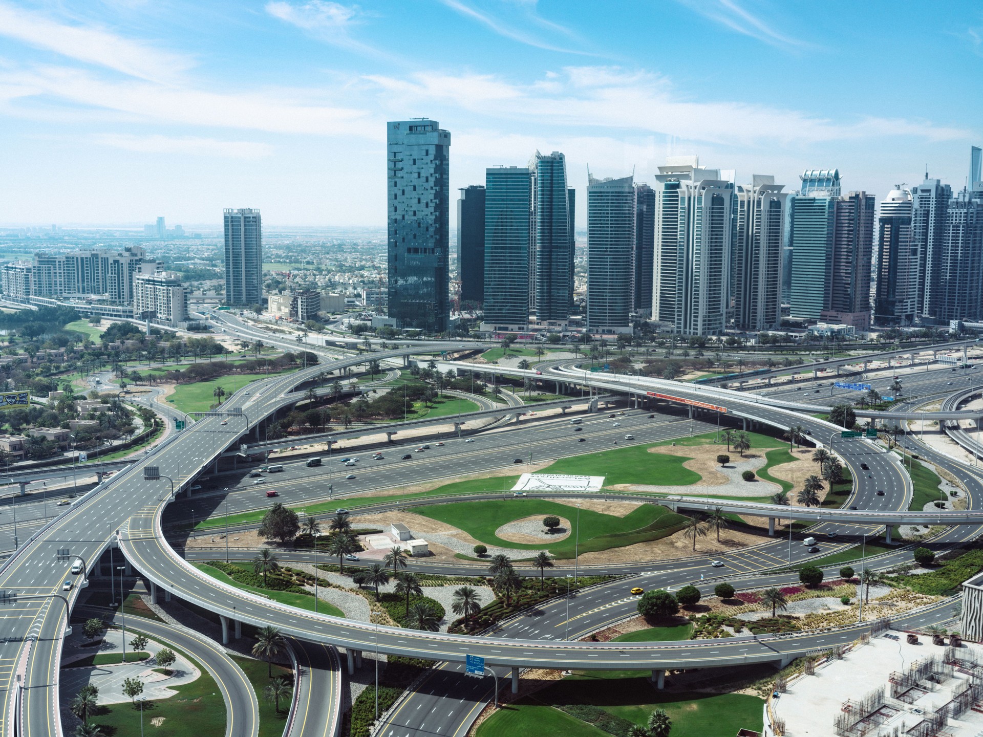 Dubai's Modern Road and Transport System Amidst Towering Skyscrapers